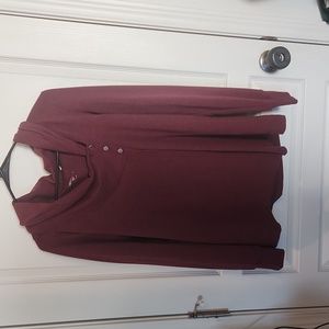 Danskin Burgundy Asymmetrical Snap Cowl Neck Sweater